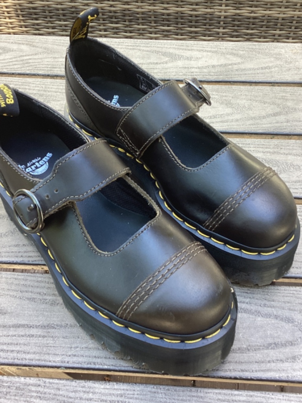 Doc Martens Addina Mary Jane Platform 7 Dark Brown Taupe Round Buckle Dr. - Picture 3 of 7